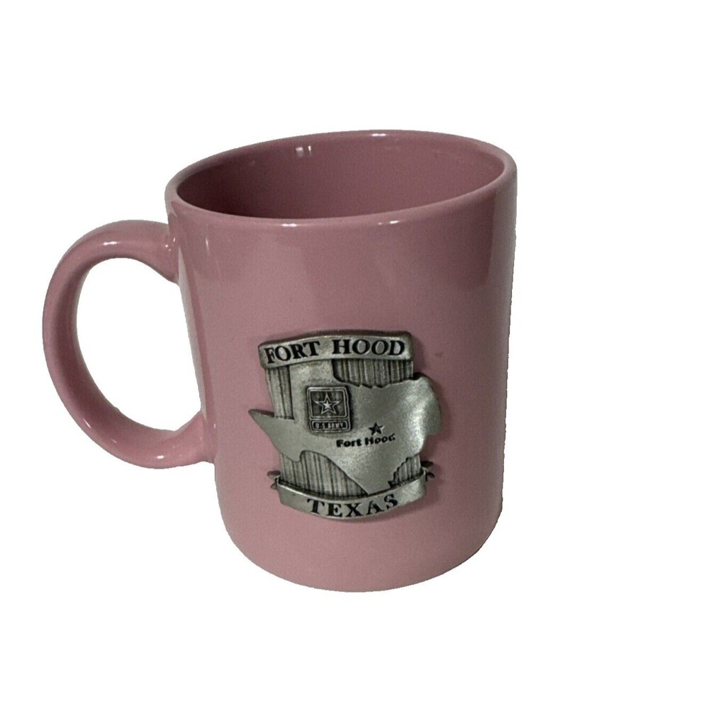 Vintage Coffee Mug Pewter Emblem Fort Hood Tx.  Pink Mug  Rare